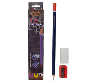 مداد مشکی 12 عددی جعبه مقوایی همراه پاکن و تراش رابیت
