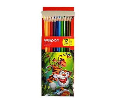 مداد 12 رنگ مقوایی الیپون