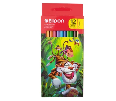 مداد 12 رنگ جعبه مقوایی الیپون