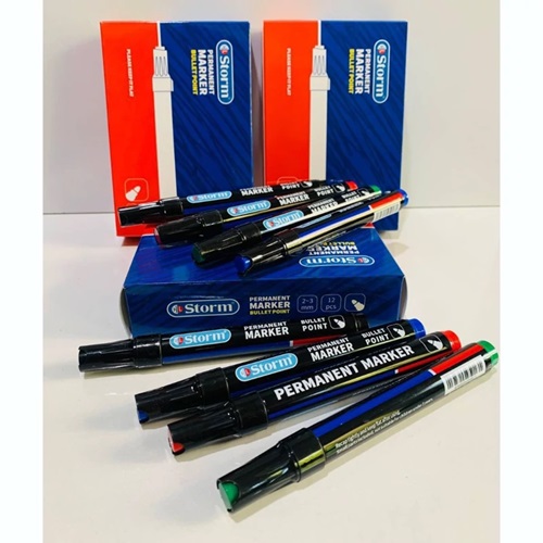 ماژیک 12 عددی پرمننت آبی نوک تخت مدل HL-344891 استورم